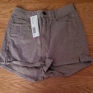 American Apparel Tan AshKhaki Shorts Side Zip Side 24/25 Stretch Twill HighWaist